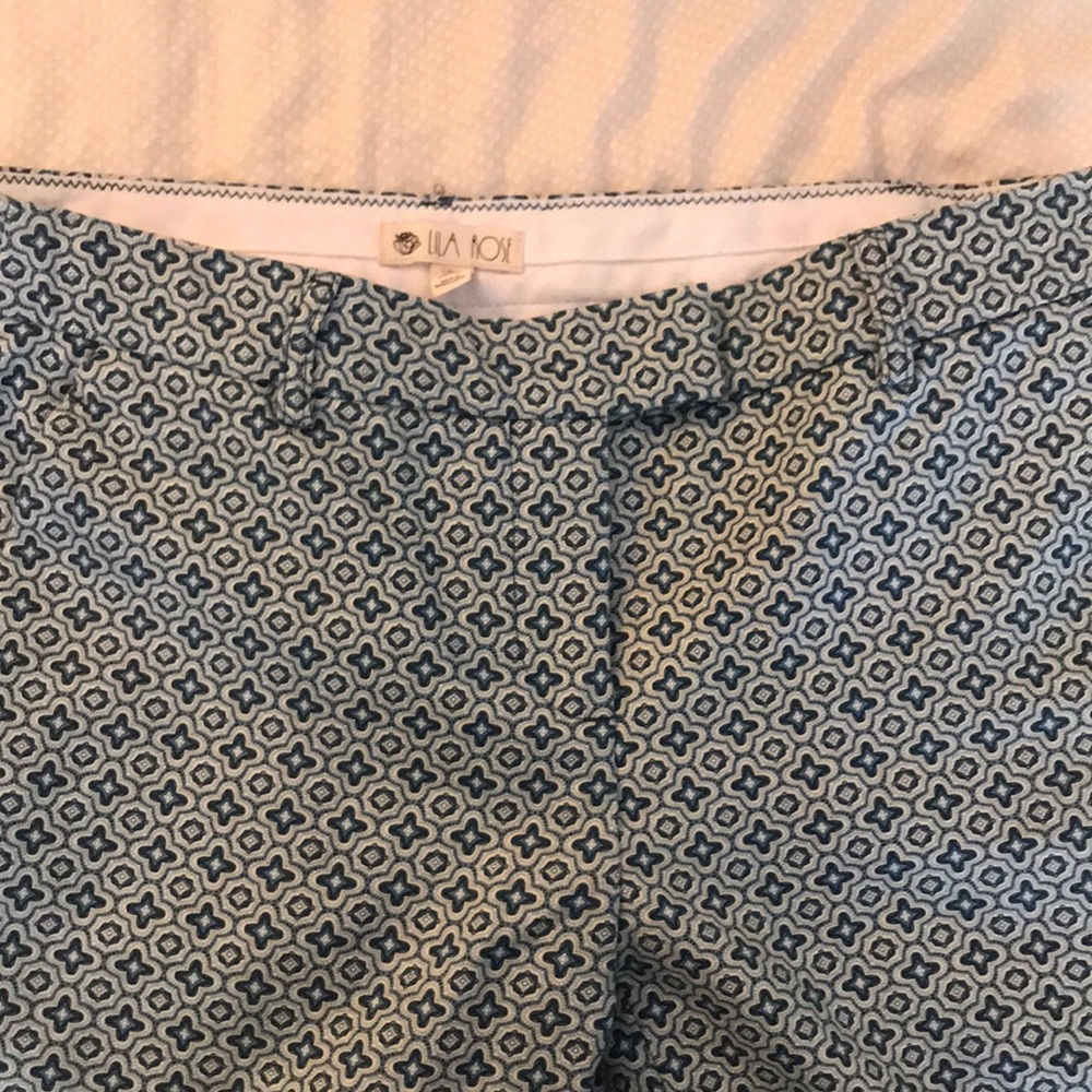 Lila Rose ankle pant blue geometric pattern